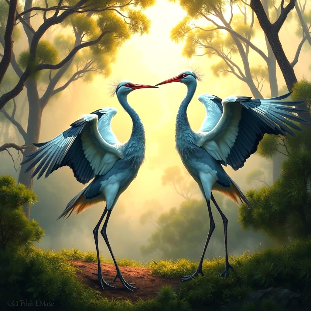 Majestic Brolgas Dance in Australian Bush