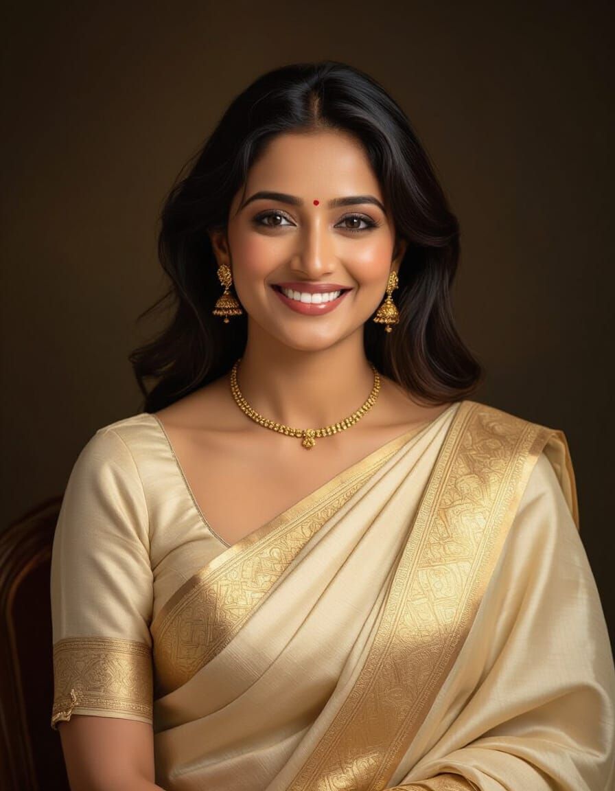 Photorealistic Indian Woman in Saree with Gold Chain