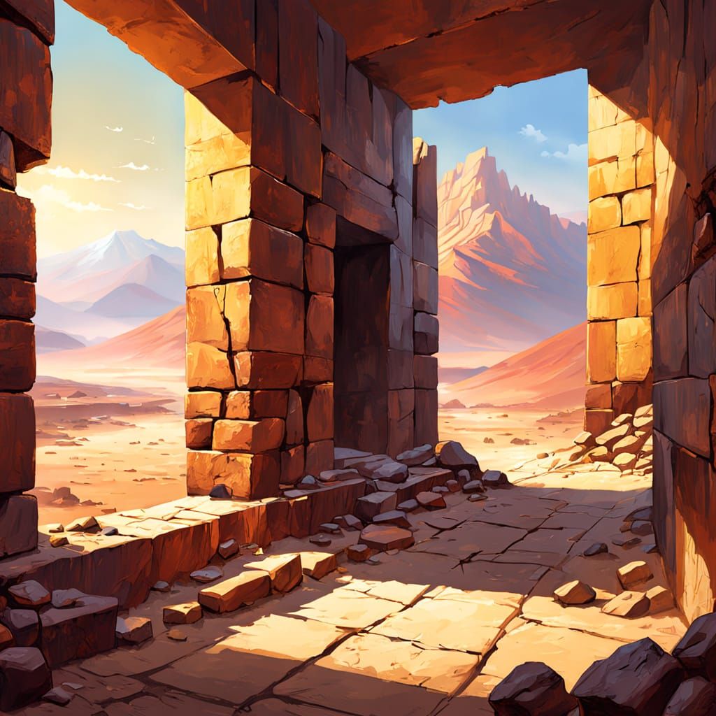 Atmospheric Desert Landscape with Sun-bleached Ruins