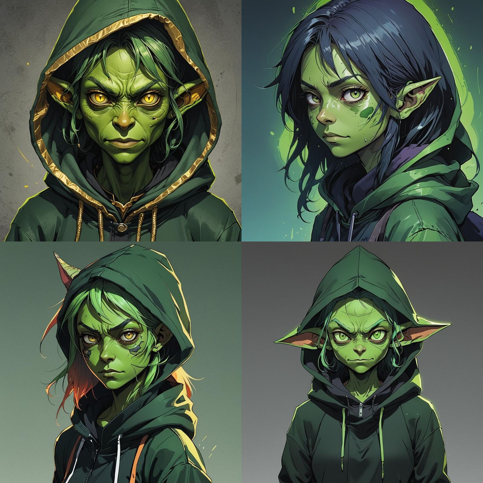 Teenage Goblin in Hoodie: Cel-Shaded Manga Art