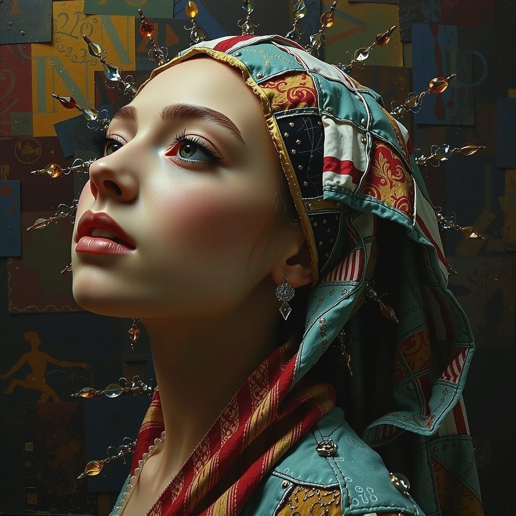 Beautiful Face Adorned with Patchwork Stripes