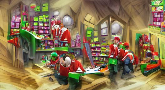 Santa's Elves Hard at Work: Digital Illustration