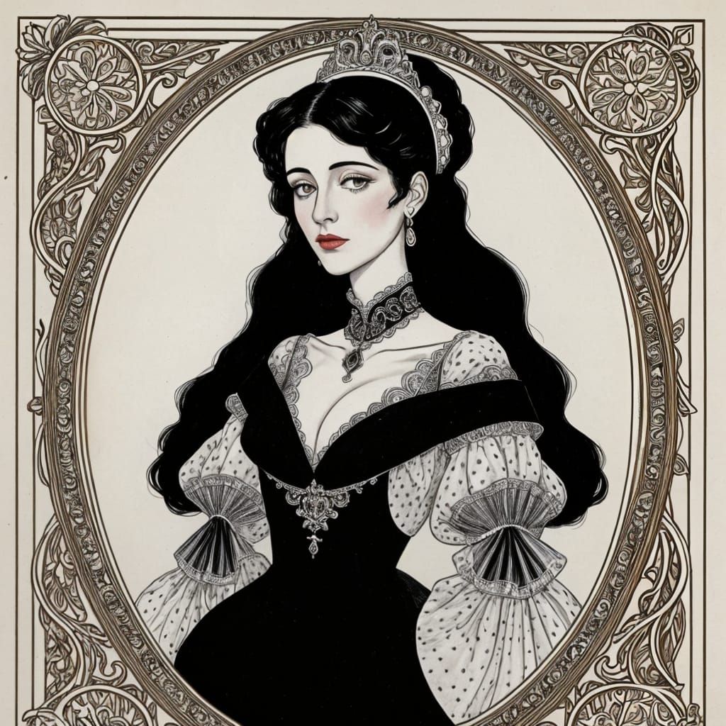 Elegant Woman in Aubrey Beardsley Style