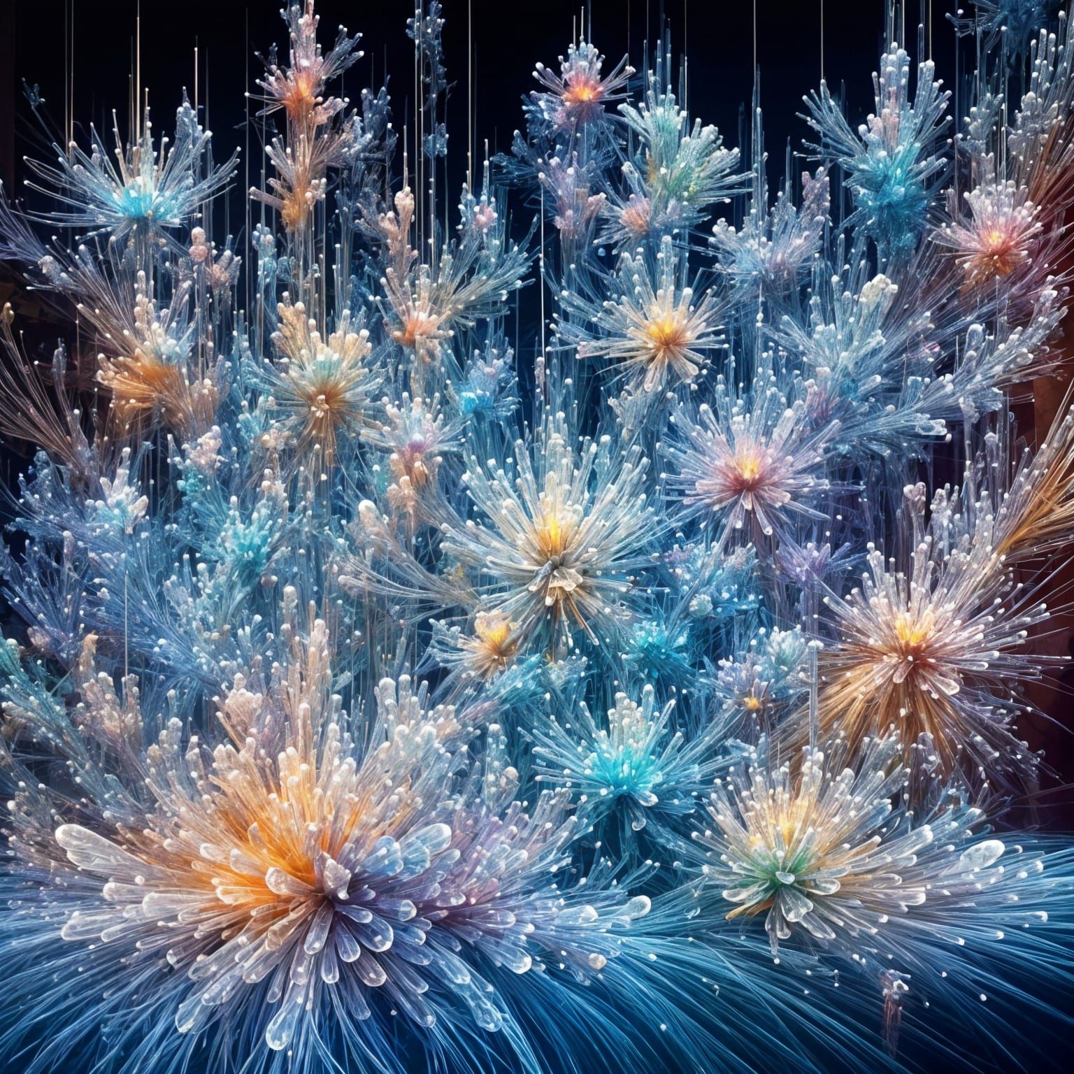 Ethereal Crystal Installation in Pointillisme Style