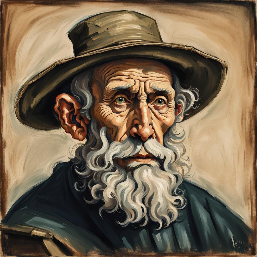 Old Wheeled Character Portrait in Classic Style