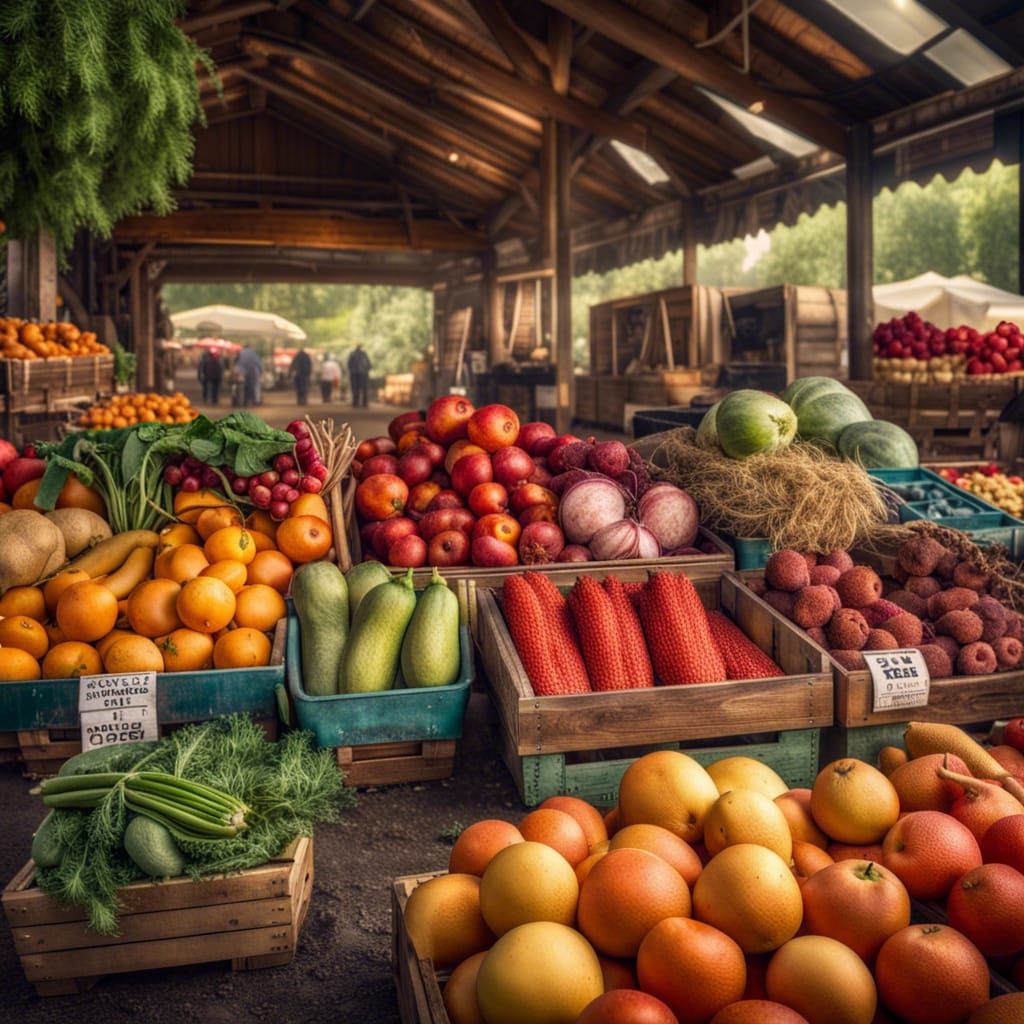 Vibrant Farmers Market with Farm Animals