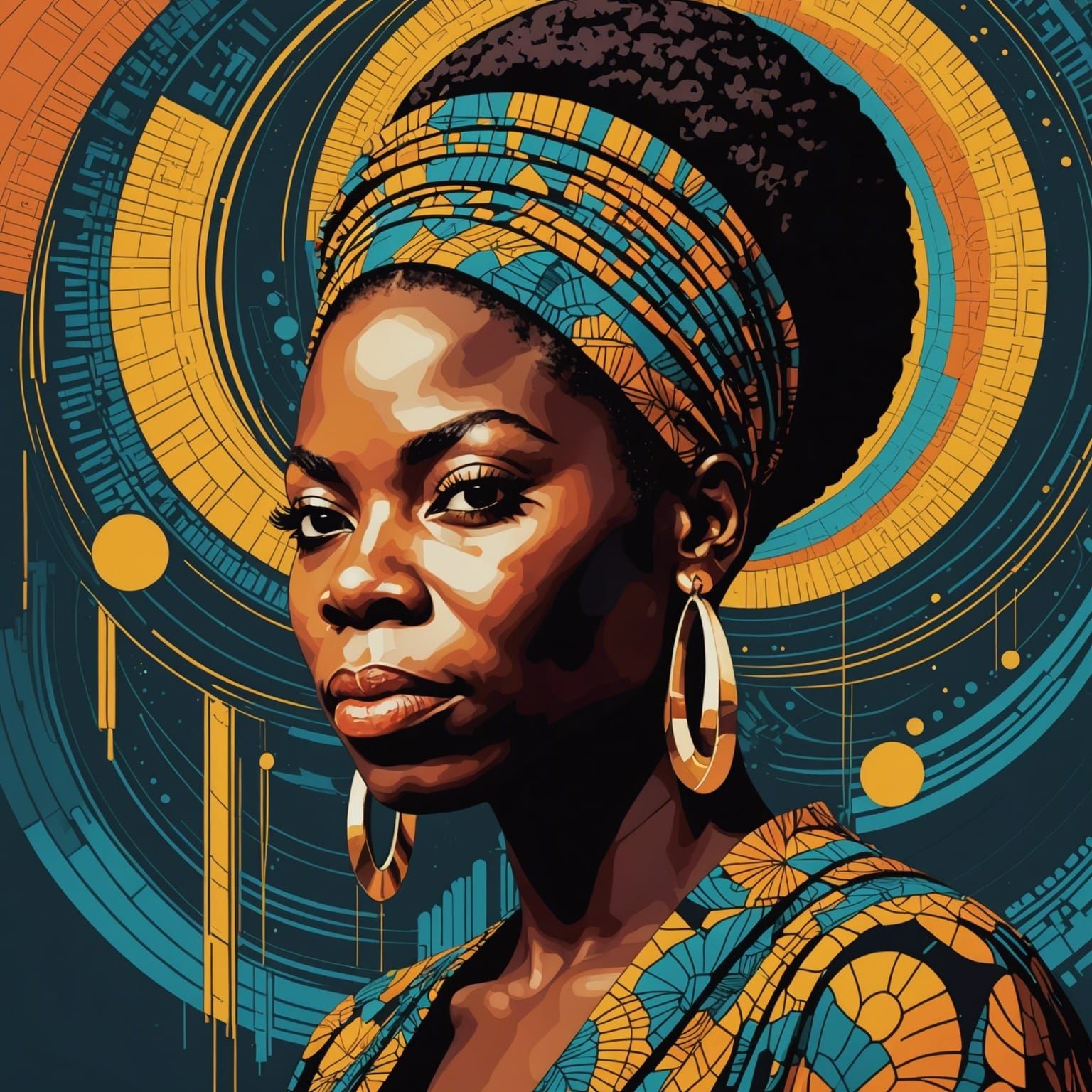 Nina Simone in Psychedelic Digital Art Style