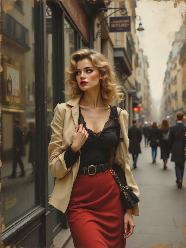 1950s Pin-Up Woman on Paris Street