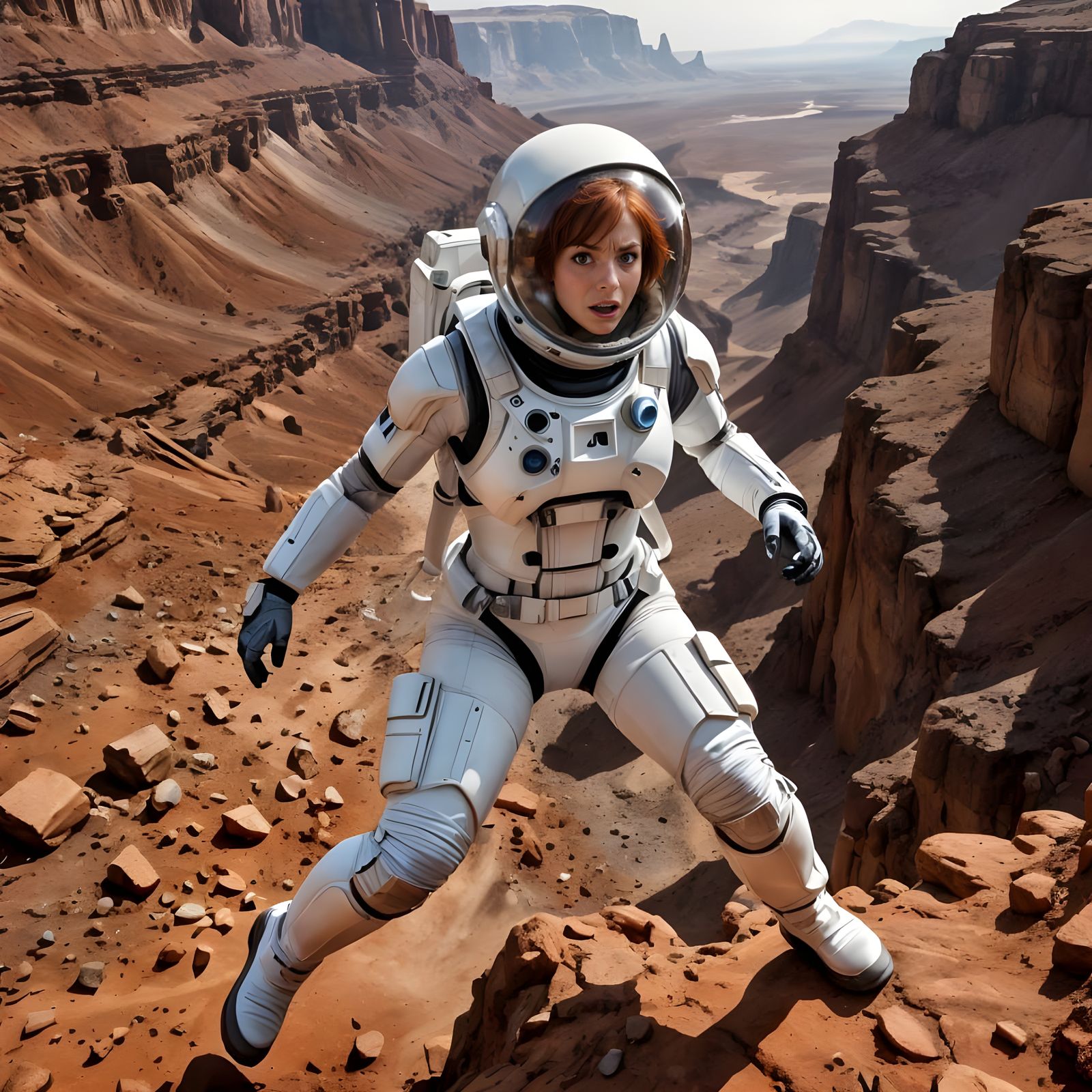 A Fearful Astronaut Leaps Off Mars Cliff in Stunning 8K Phot...