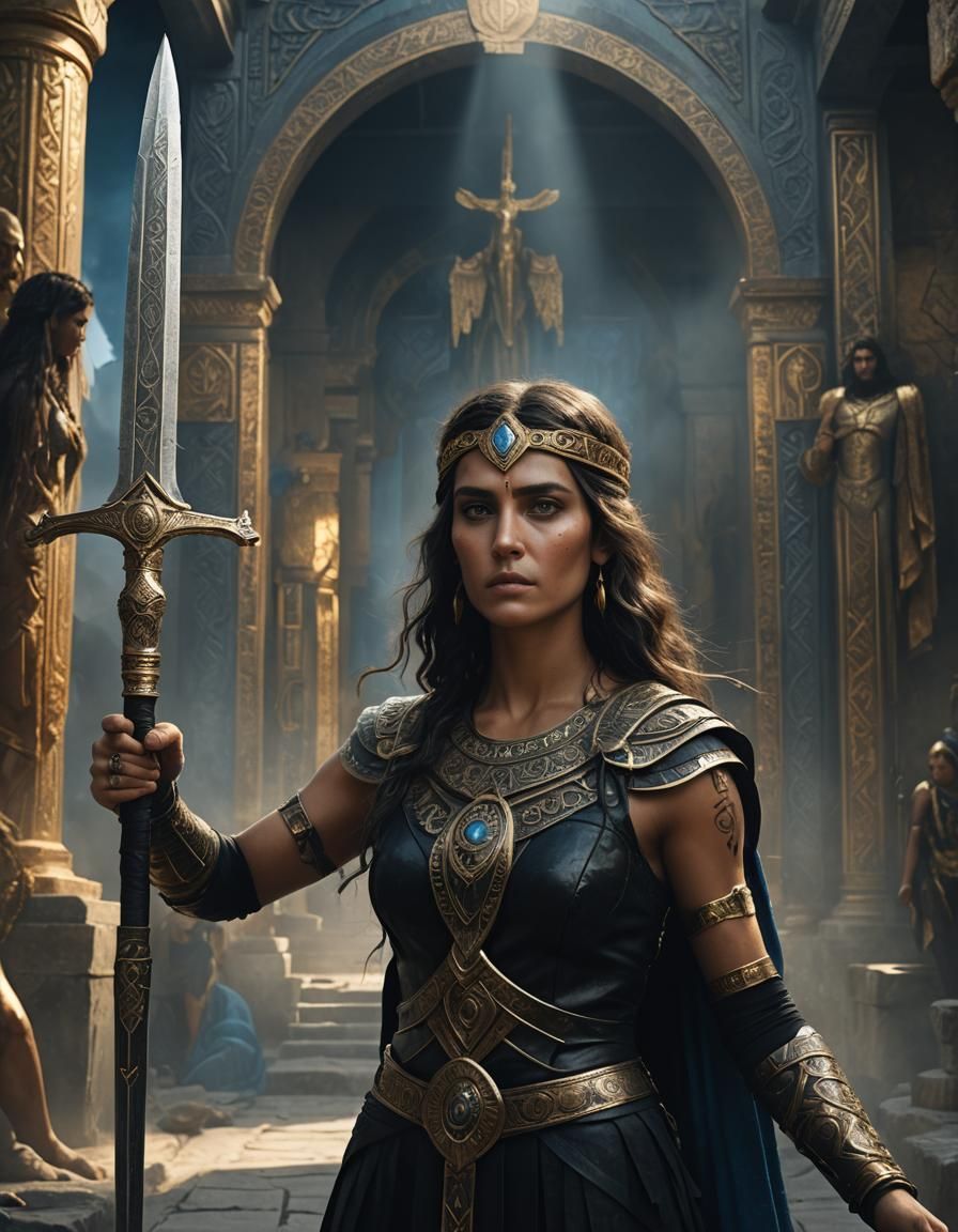 Greek Amazon Priestess in Dramatic Digital Painting