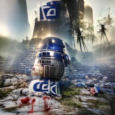 R2-D2 3D Rendering in Film Poster Art Style