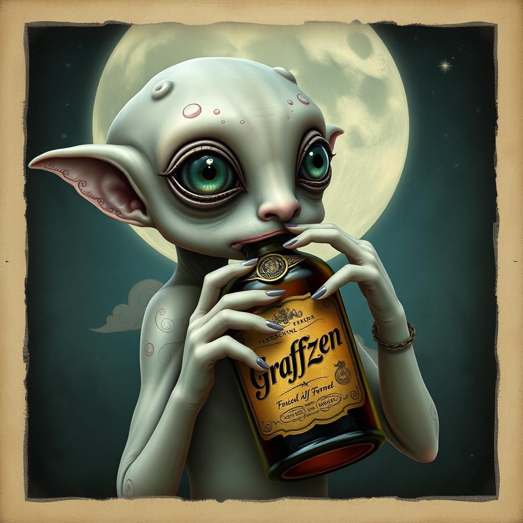 Porcelain Creature Drinks GRAFFZEN in Surreal Art