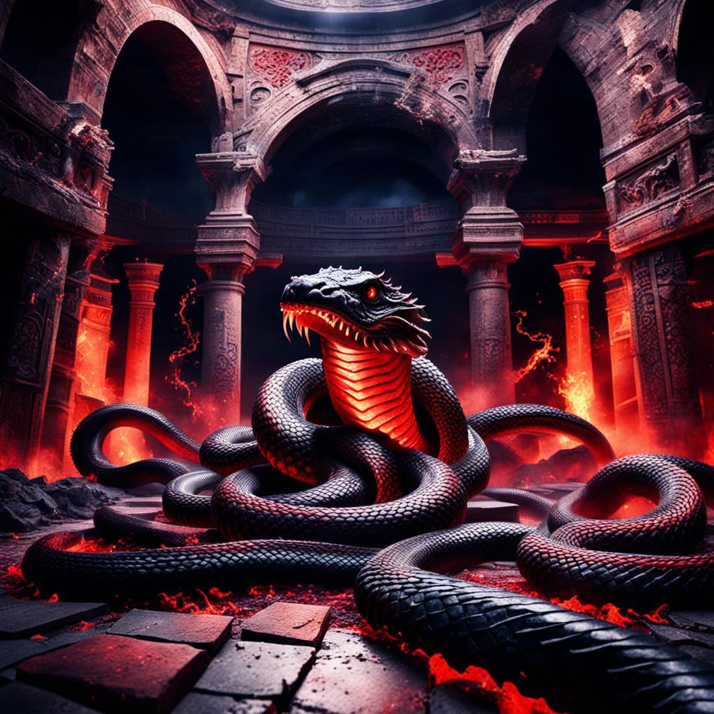 Serpent Erupts from Crypt Floor: Digital Matte Painting
