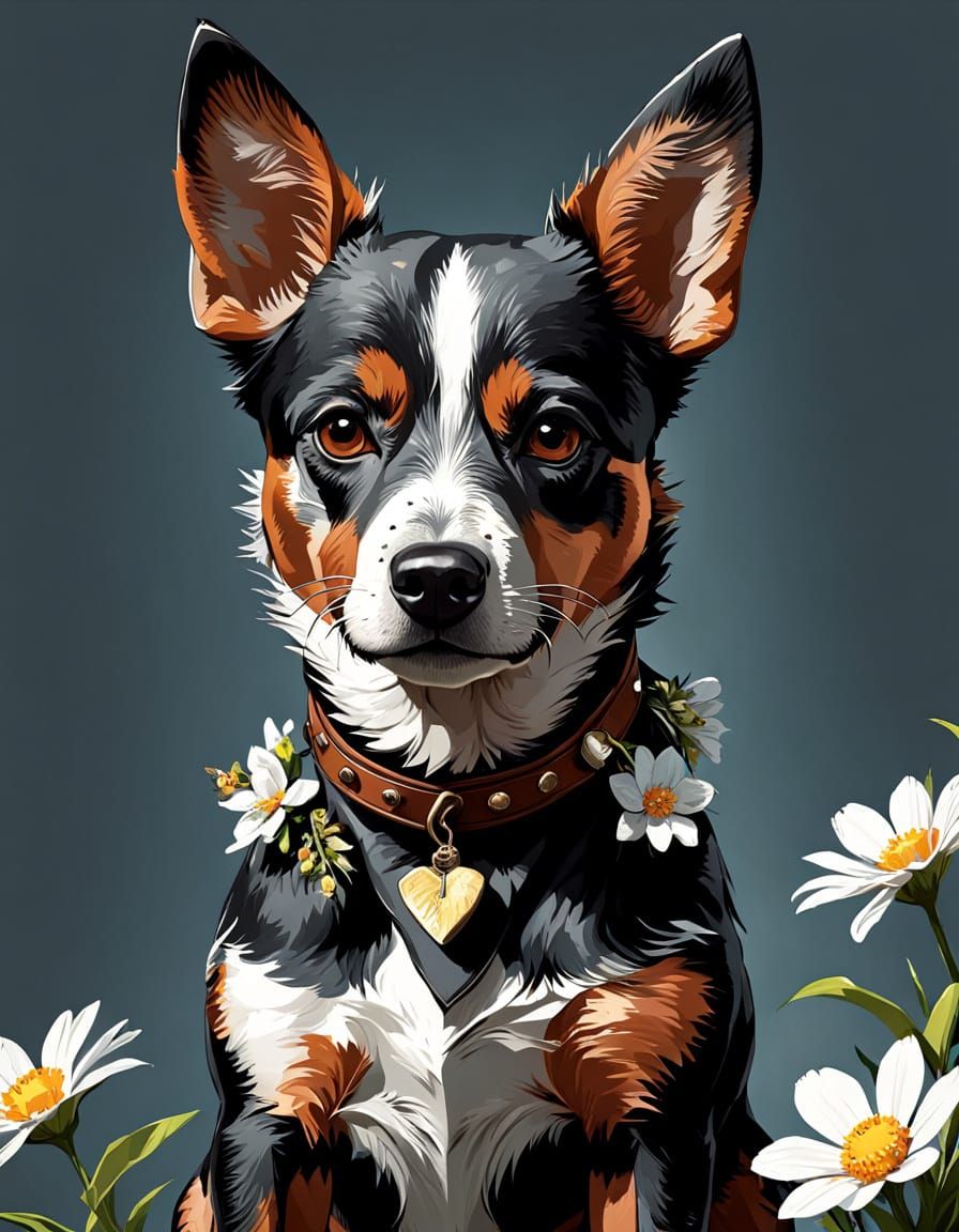 Vibrant Australian Cattle Dog Mix in Floral Spring Attire