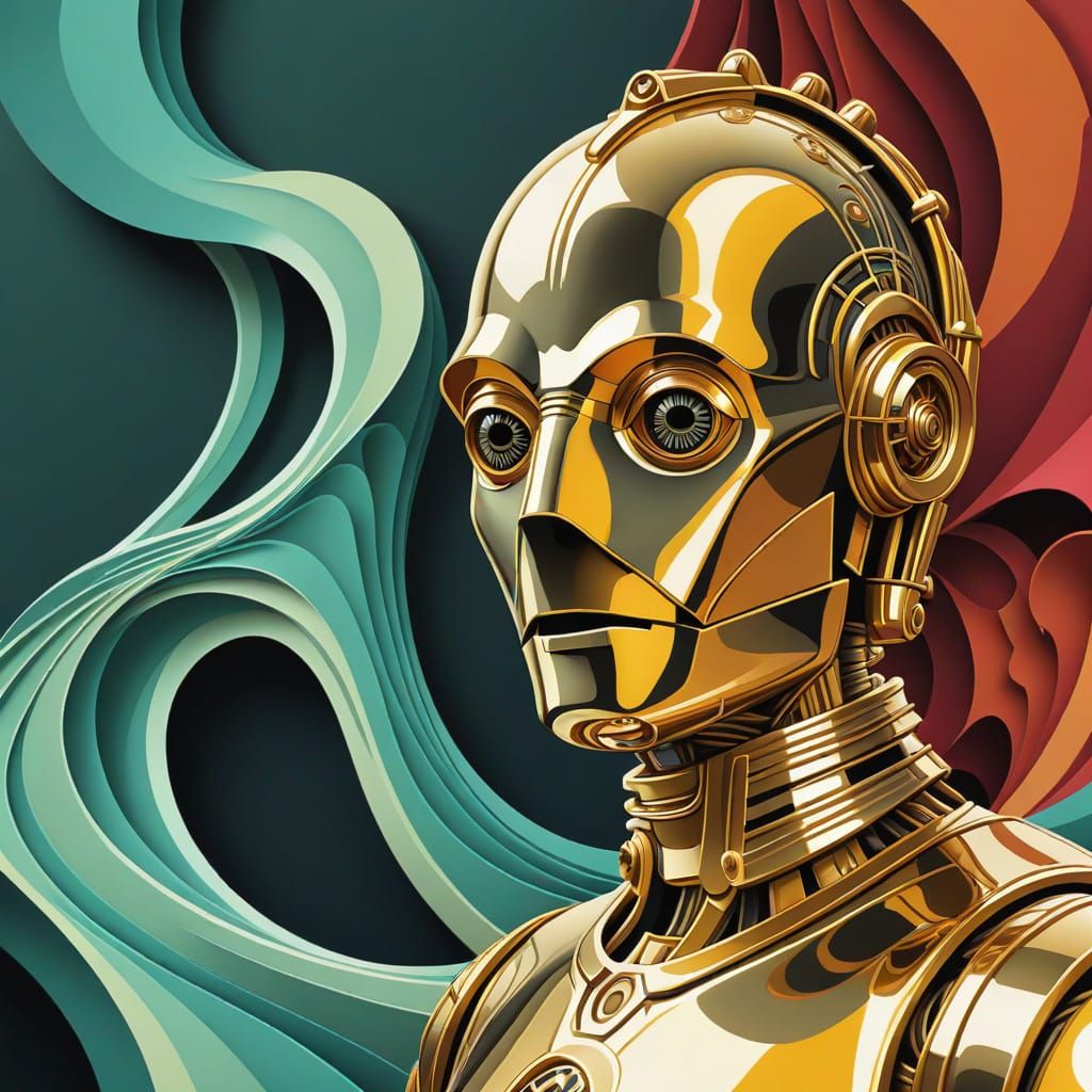 Abstract Fractal of C-3PO in Gouache Style