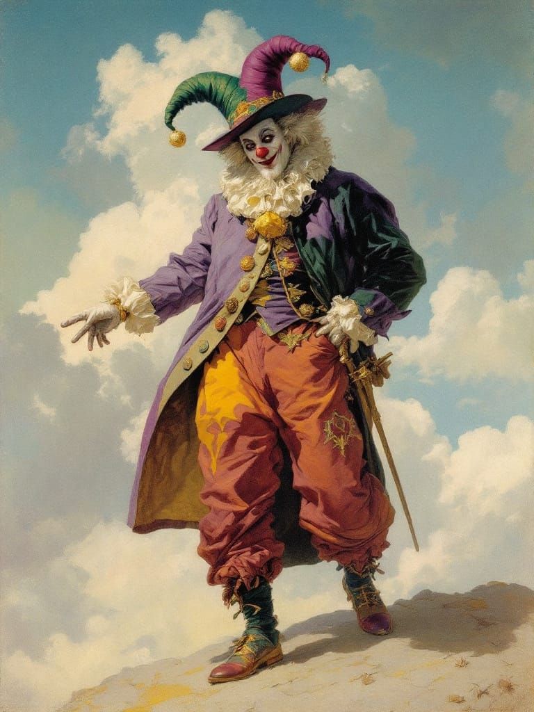 Maxfield Parrish Style Court Jester Painting