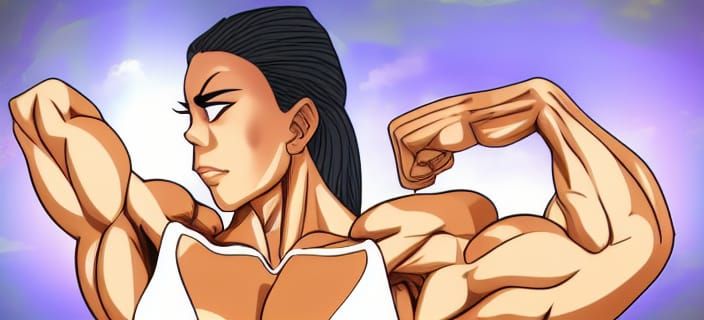 Muscular Anime Girl Flexing Biceps