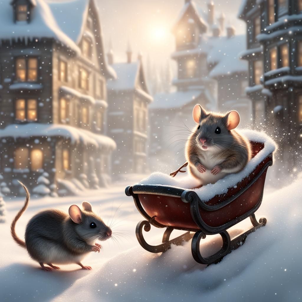 Fluffy Mice Sleigh Ride in Winter Blizzard