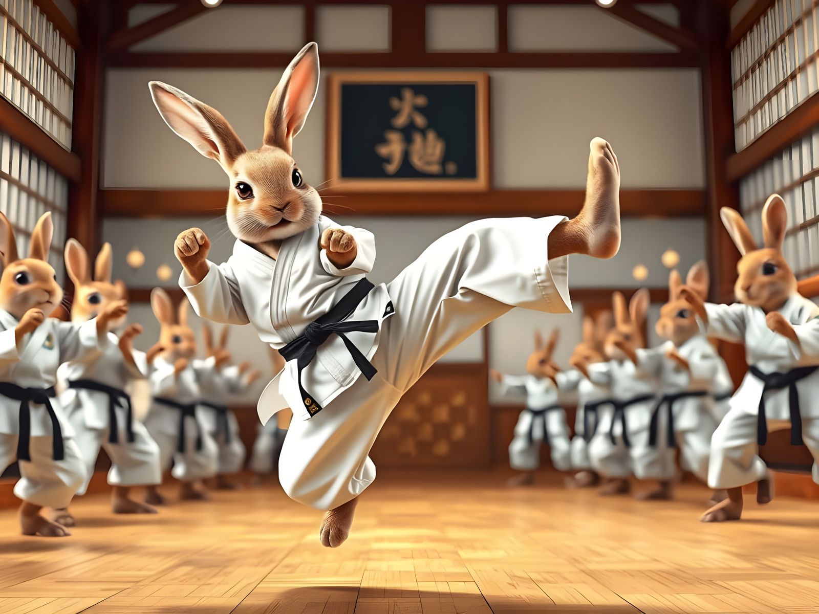 Rabbit Karate Master in Dojo, Dynamic Action