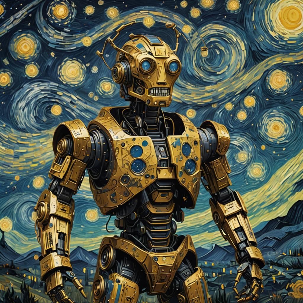 AI Robot Draws Starry Night: Detailed Concept Art