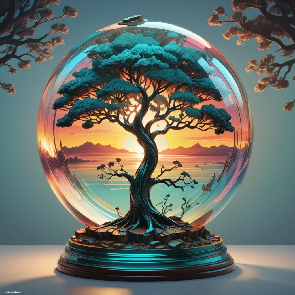 Psychedelic Glass Tree Sculpture, Digital Art