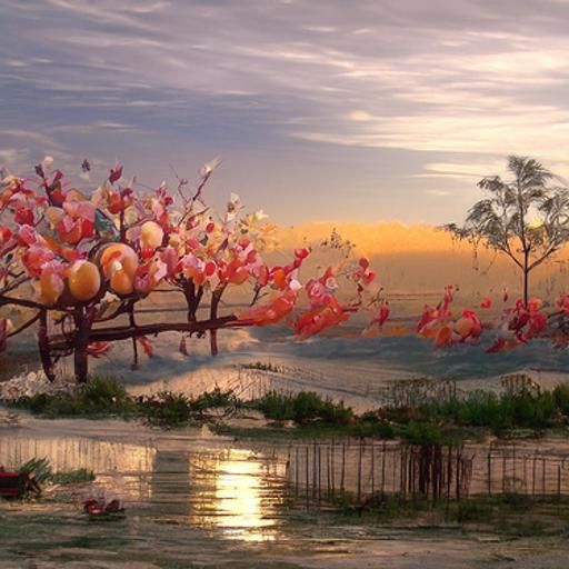 Sunset Over a Beautiful Peach Orchard