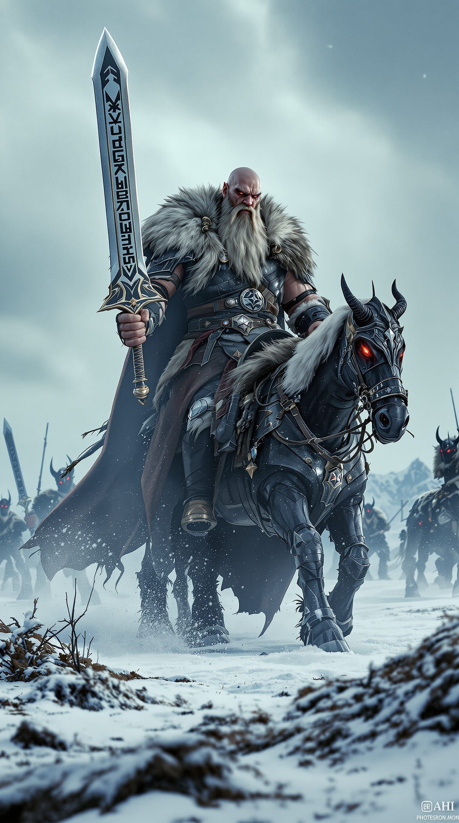 Berserker on Battlefield in Dark Fantasy Style