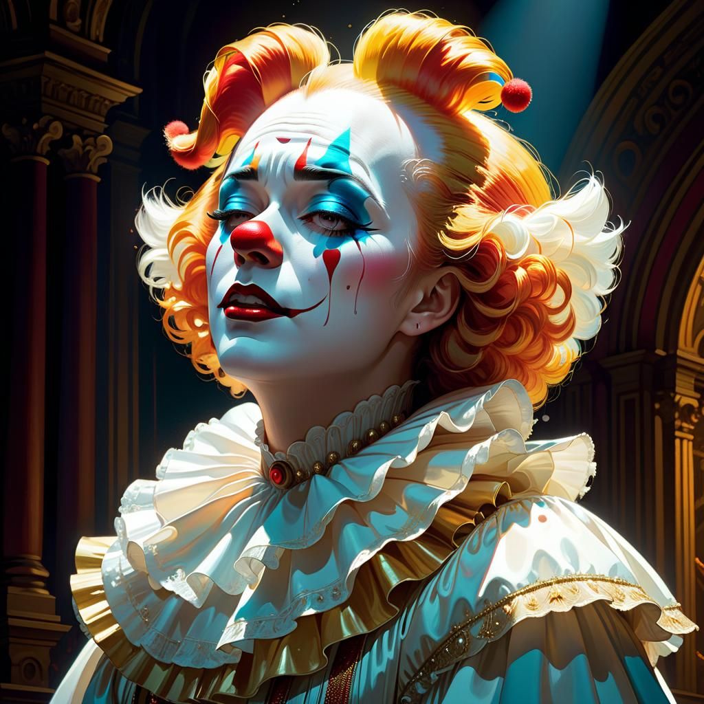 Crying Clown Profile in Inkpunk Minimalism