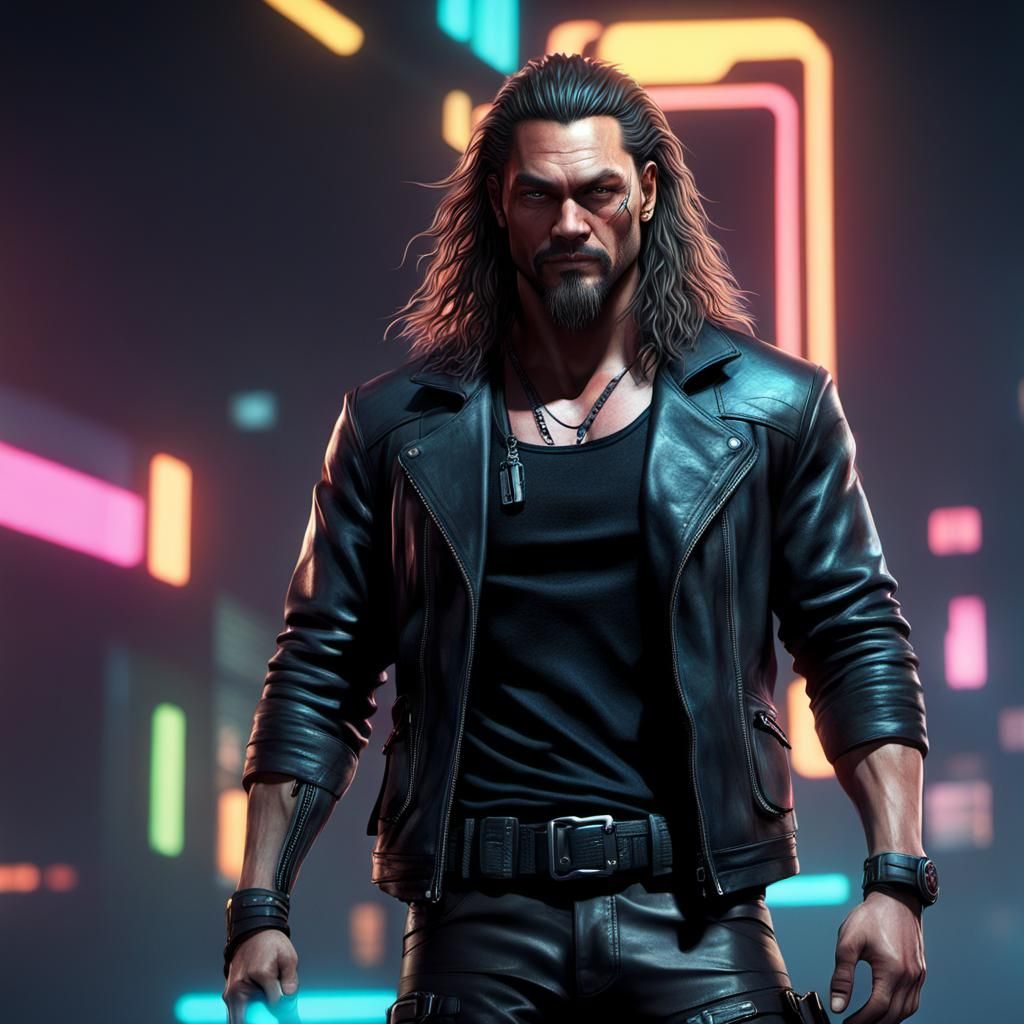 Cyberpunk Jason Momoa Style 3D Rendering