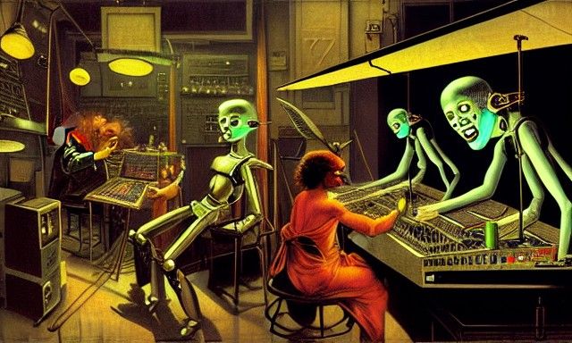 Cyborgs in Vinyl Record Lab: Hyperdetailed Retro-Futurism