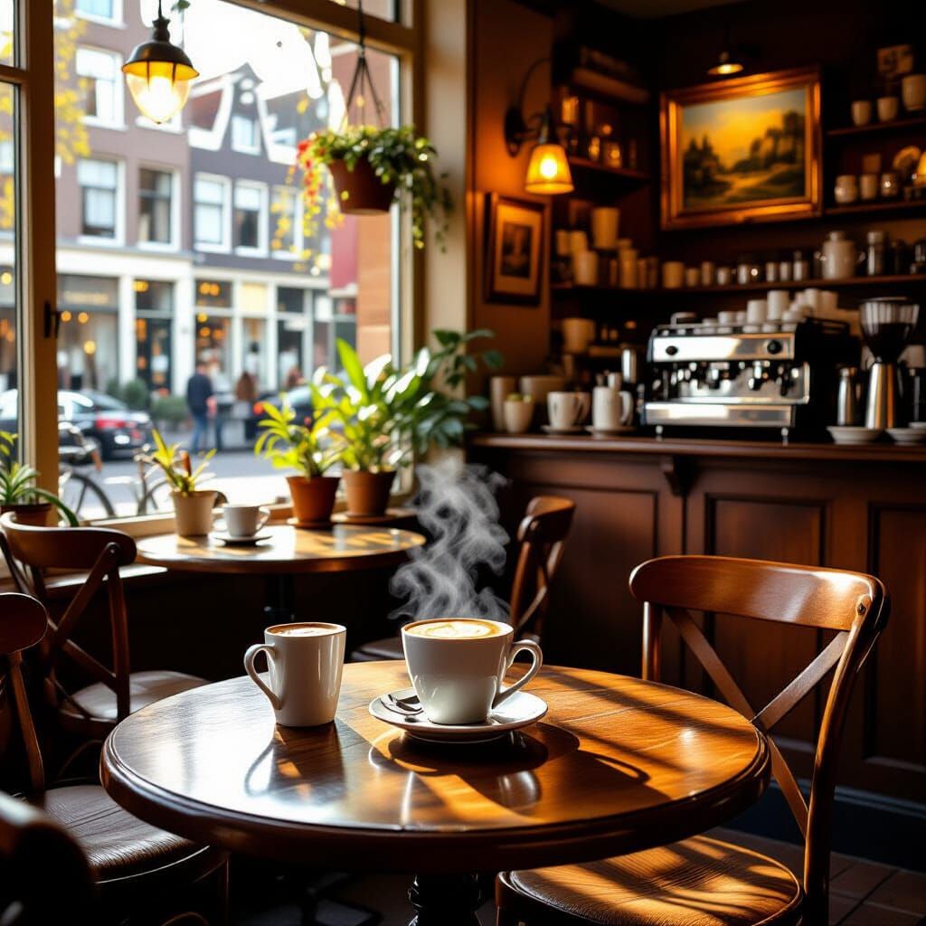 Cozy Amsterdam Coffee House with Impressionist Charm