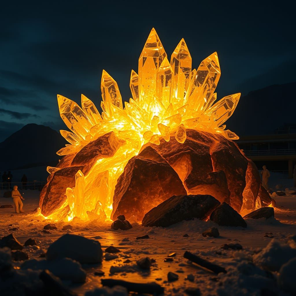 Incandescent Crystal Phoenix Over Diamond Lava Crater