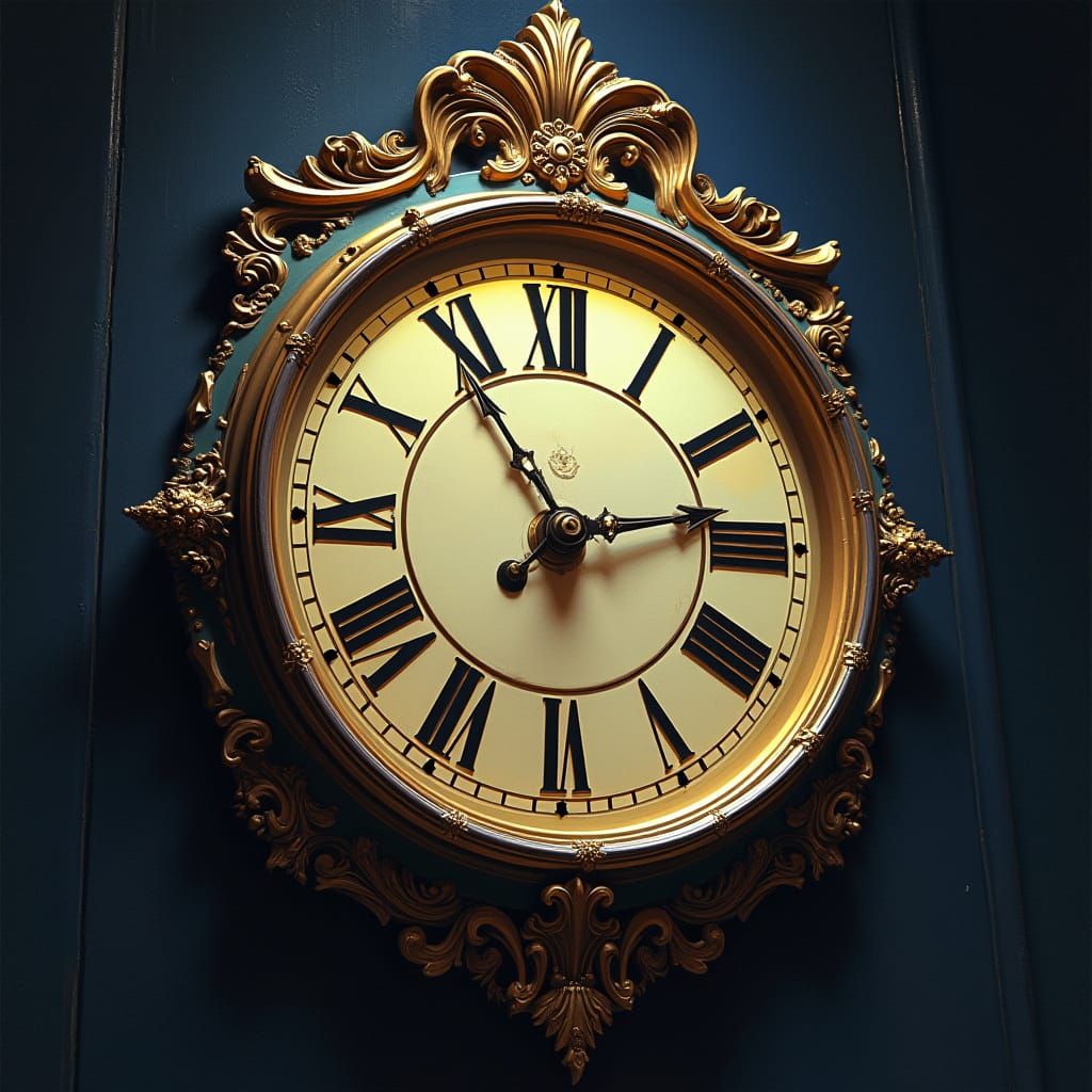 Ornate Clock Nears Midnight, Syd Mead Style