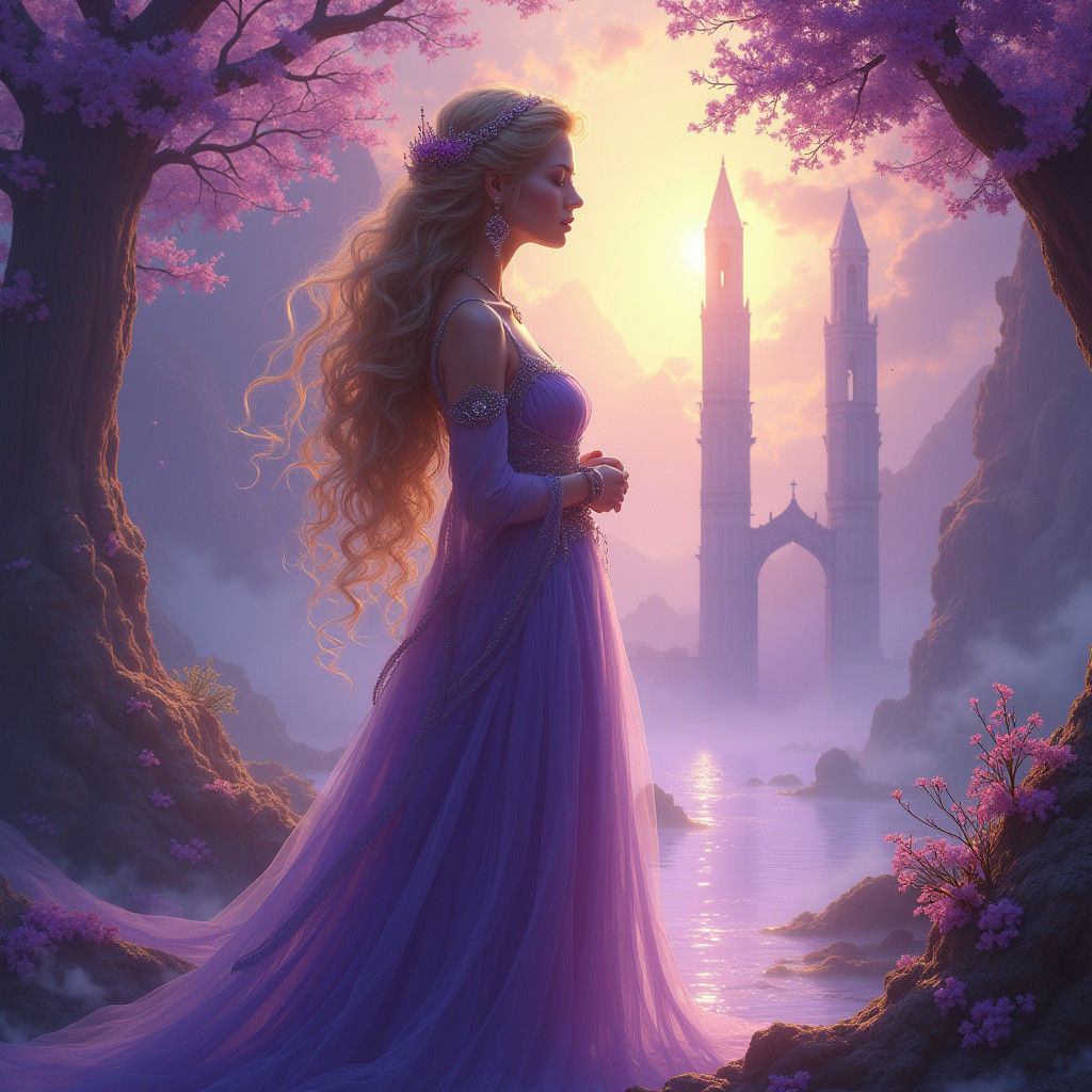 Elegant Lady in Dreamlike Purple Realm