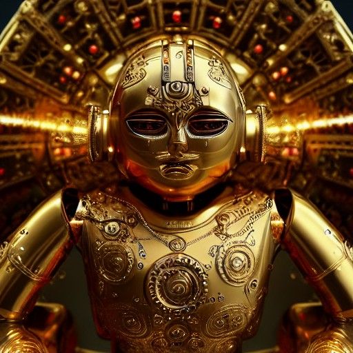 Golden Robot God in Hyperrealistic Style