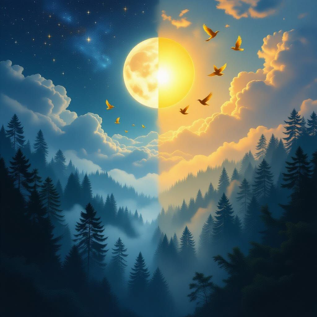 Balanced Yin Yang Landscape in Surreal Style