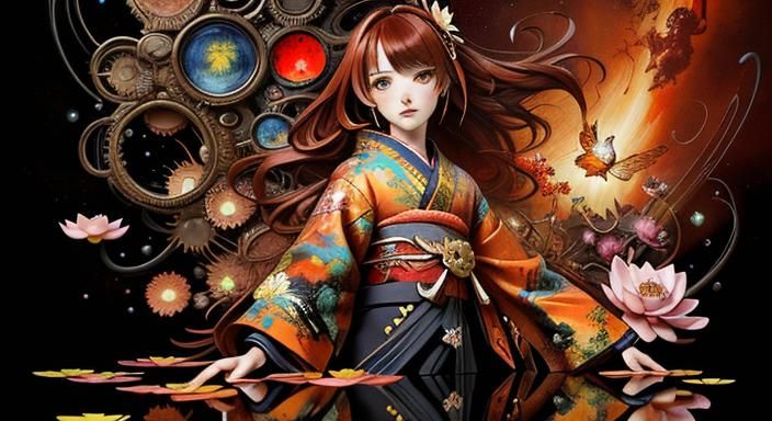 Geisha's Mirrored Reflection: A Dark Fantasy Masterpiece