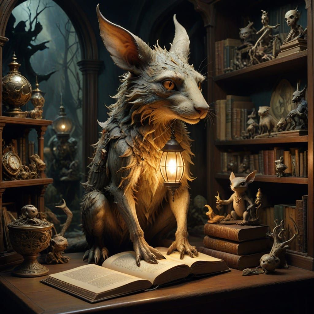 Mysterious Shop of Curiosities in a Dreamlike Futuristic Set...