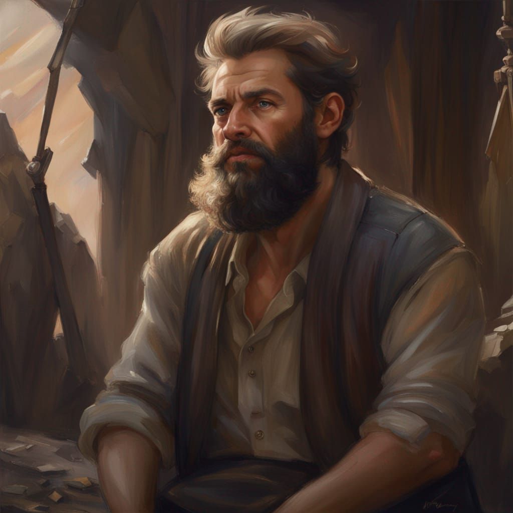 Handsome Bearded Man in Detailed Matte Painting Style