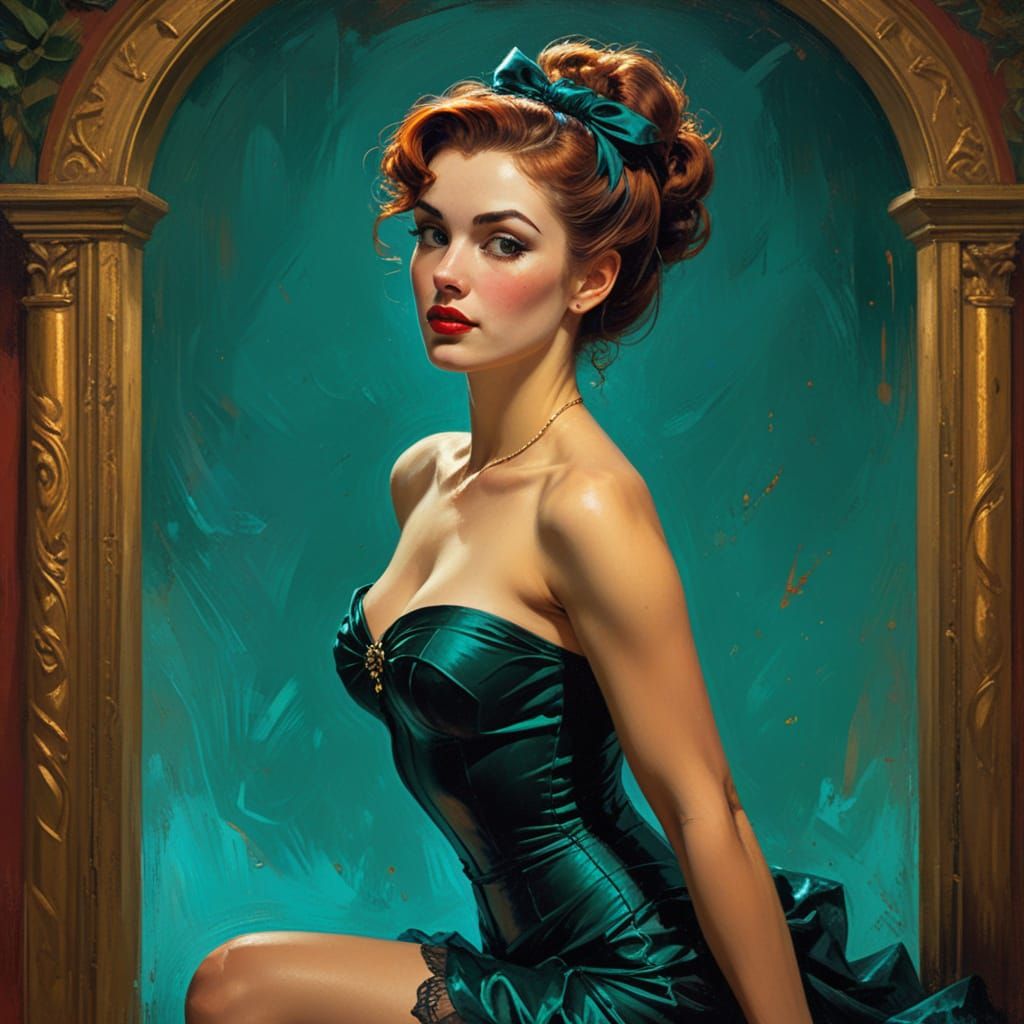 Art Nouveau Pinup Woman in Halloween Costume