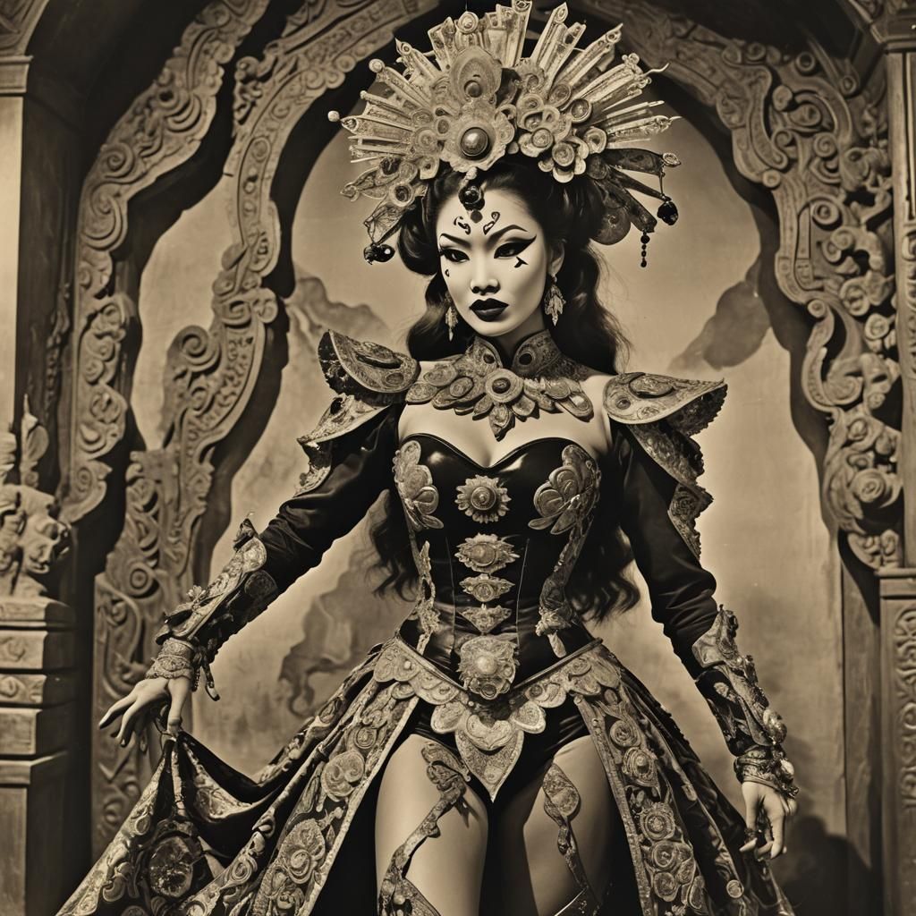 Jaguar-Masked Super-Villainess Awaits on Bridge, Digital Art