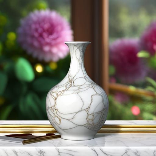 Ornate Marble Vase with Garden View