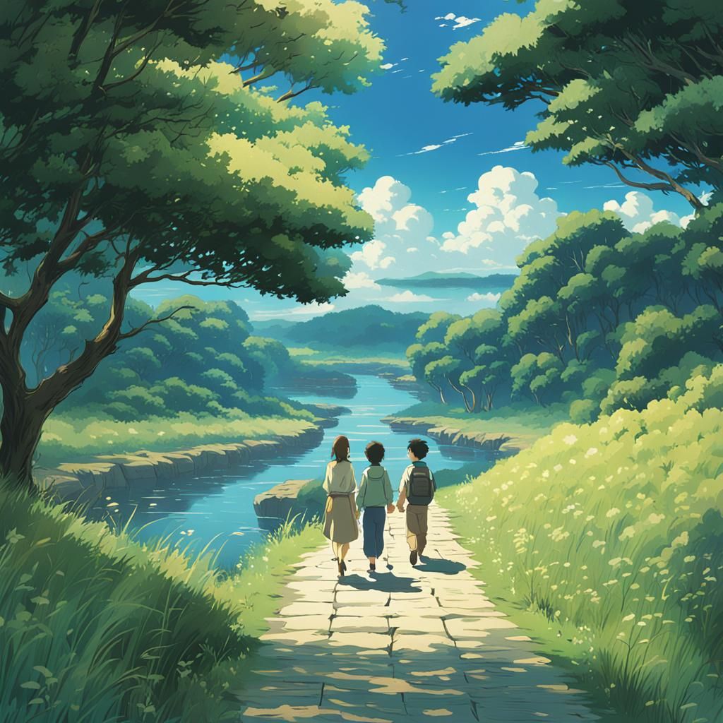 Anime River Scene in Studio Ghibli Style