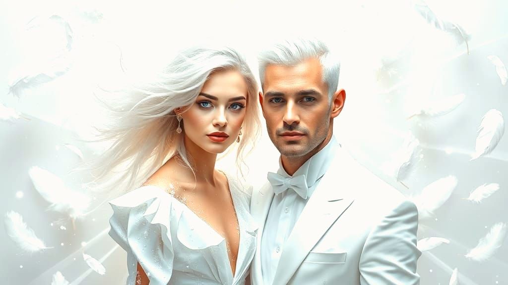 Elegant Couple in Ghostly White Attire