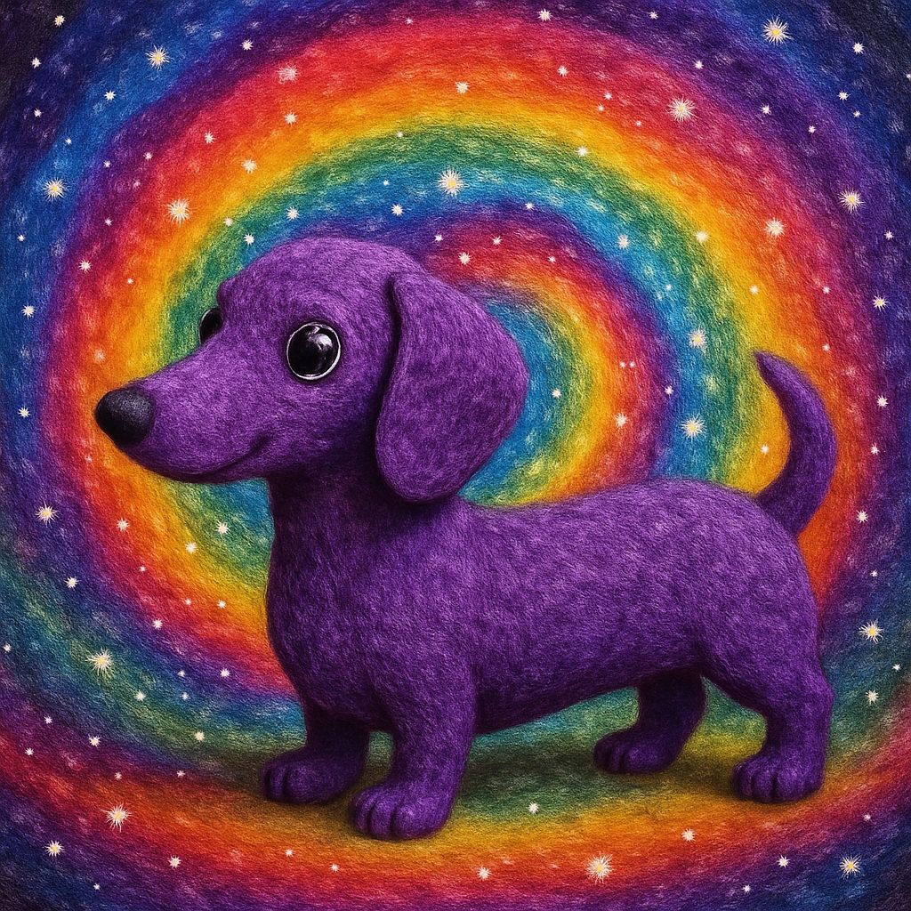 Cute Purple Felt Dachshund in Galaxy Swirl