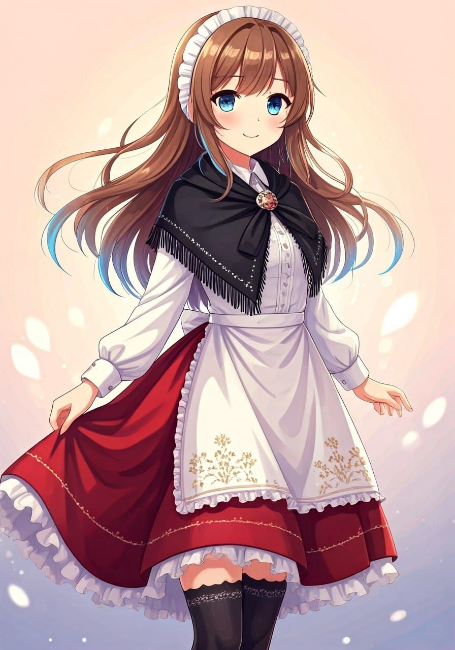 Welsh Girl in Anime Style with Traditional Clothing