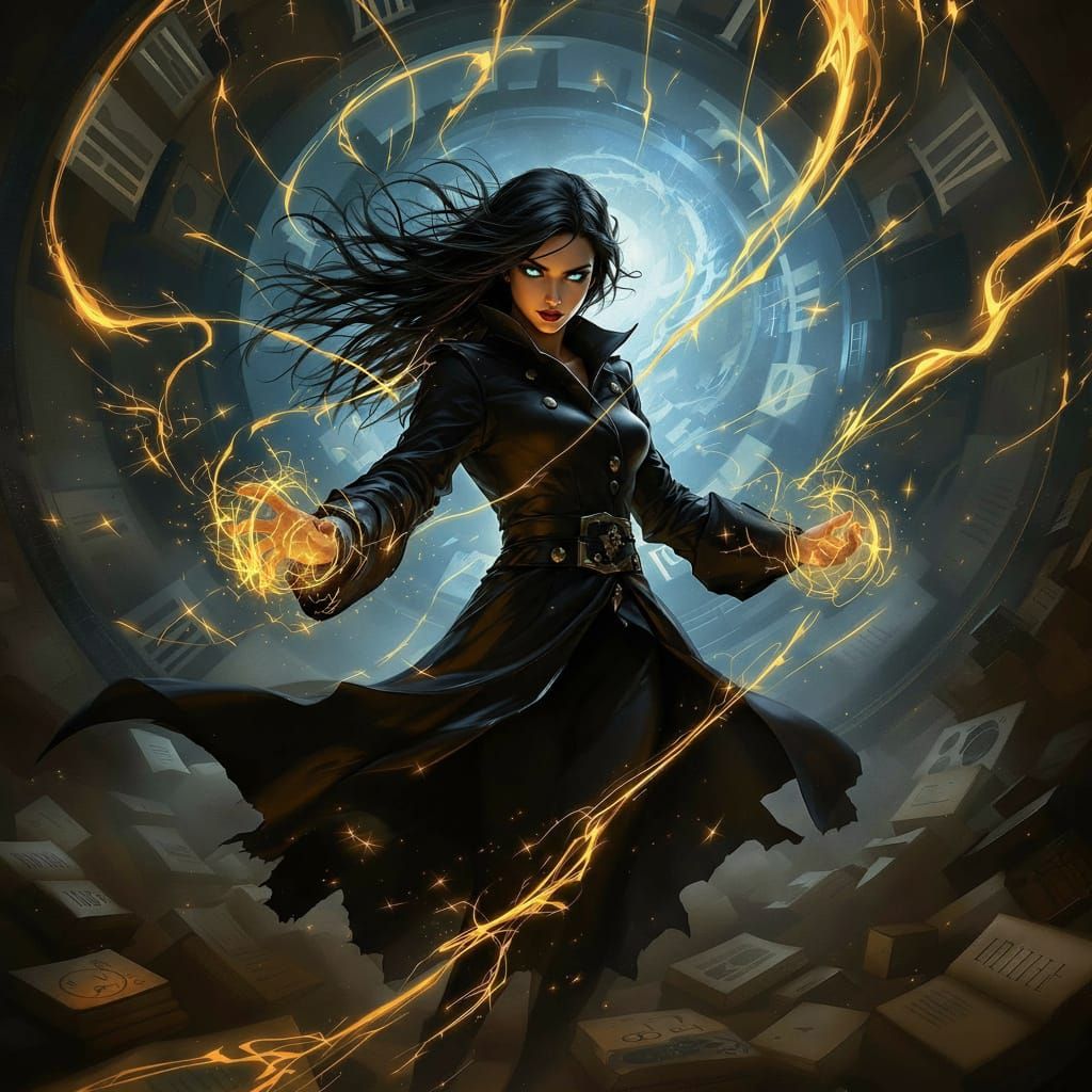 Chronomancer's Temporal Storm: Cinematic Oil Painting