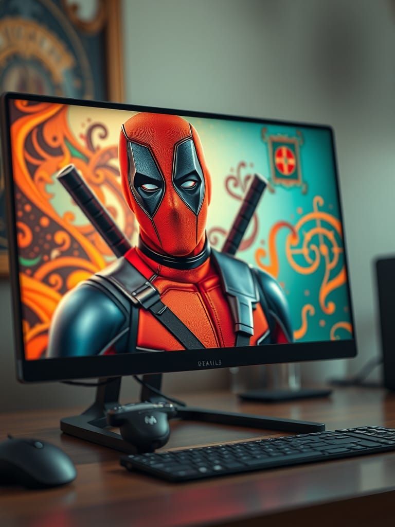 Vibrant Deadpool Concept Art in Hyper-Detailed Art Nouveau S...