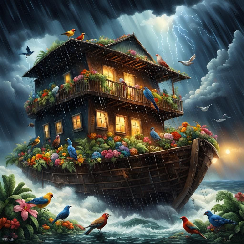 Noah's Ark in a Colorful Thunderstorm