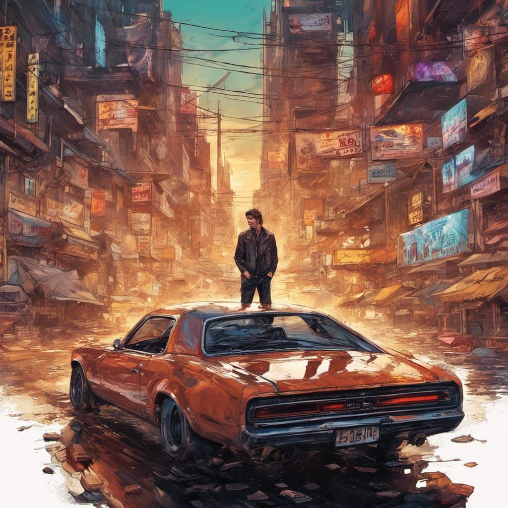 bruce lee arriving in the streets of the planet OBIRON